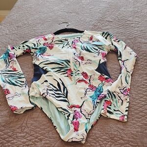 Carve Designs, Long Sleeve Botanical One Piece Bathing Suit w/Rash Guard,S,NWT